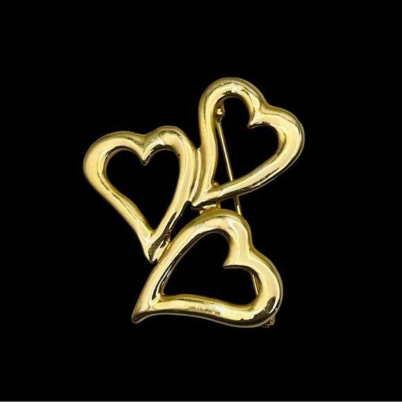 Cute Vintage Lady Remington Polished Gold Tone Triple Open Hearts Brooch - Picture 6 of 11